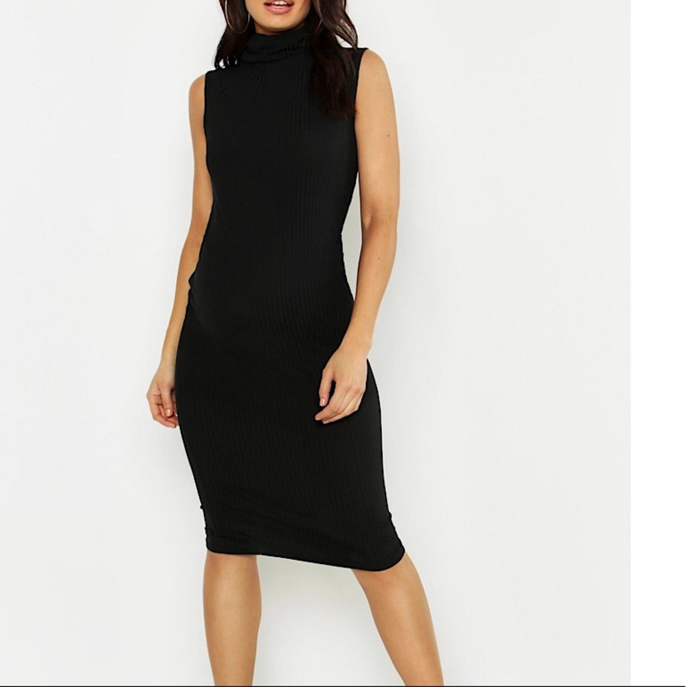 Maternity Sleeveless Rib Roll Neck Rib Dress